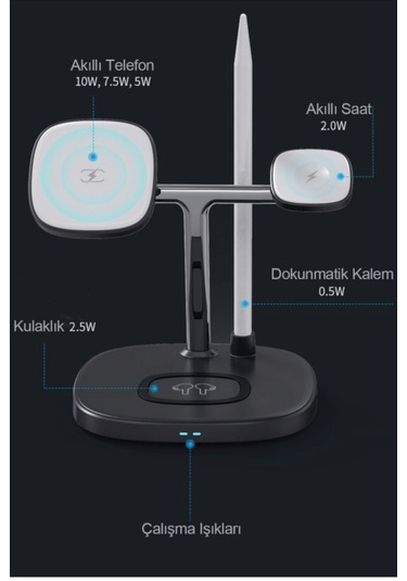 Qpen Ds12 4in1 15w Masaüstü Kablosuz Şarj Standı