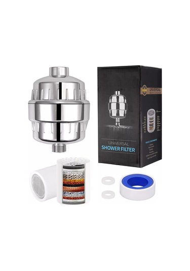 10 Aşamalı Banyo Su Filtresi Klor Ağır Metalleri Filtrelenmiş Duş Başlığı, 2 Filtreli Gümüş
