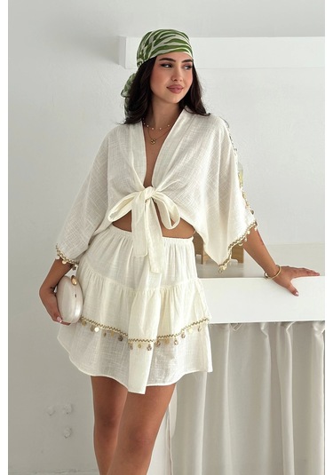 Deniz Kabuğu Aksesuarlı Takım Beyaz Beyaz