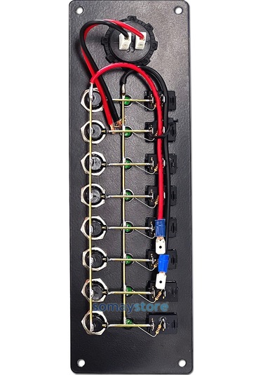 Goldsea Switch Panel 8 Anahtarlı Voltmetreli Usb-C Soketli 12-24 V 250X80Mm