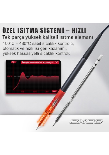 Exeo T12 Dijital Isı Ayarlı Havya Lehimleme İstasyonu Makinası 75w