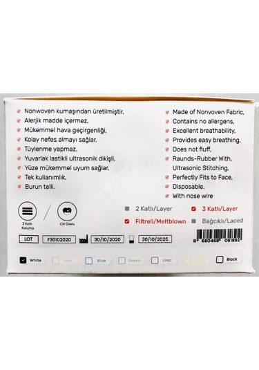 Soly Care Meltblown 3 Katlı Telli Ultrasonic Cerrahi Maske 50Adet