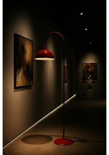 Bordo Lambader Hareketli Başlık Modern Dekoratif Metal Oturma Odası Çalışma Odası Zemin Lambası Kırmızı