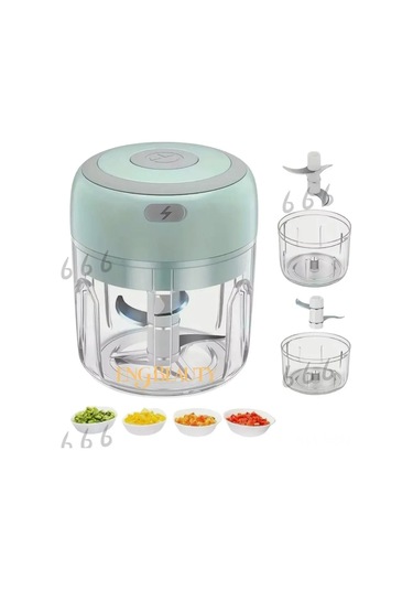 Neevoyu Usb Şarjlı Elektrikli 36w Blender - 250+100ml Çift Kupa, Çift Bıçaklı Sarımsak Halka, Ev Kullanıma Uygun Yeşil Diğer