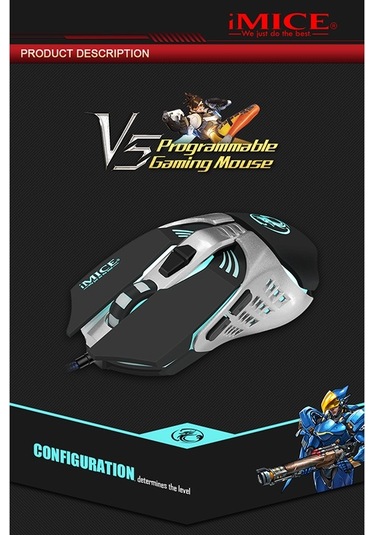 İmıce V5 Usb 7 Düğmeler 4000 Dpı Kablolu Optik Renkli Arka Işık Oyun Faresi Bilgisayar Pc Dizüstü Bilgisayar İçin Beyaz Diğer