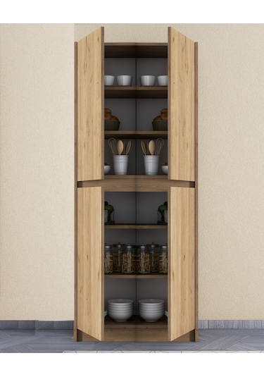 Umg Mobilya Patentli Santra Kulpsuz 4 Kapaklı, Çok Amaçlı Dolap, Mutfak, Elbise, Balkon, Kiler, Dosya Dolabı Meşe