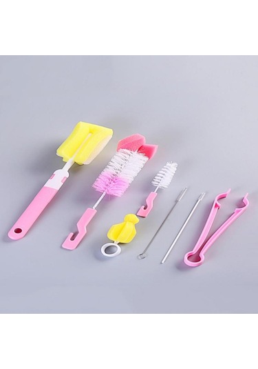 Pembe 7 Adet Biberon Temizleme Fırçası Sünger Bardak Fırçası Süt Ağız Fırçası Saman Fırçası Bardak Temizlik Malzemeleri