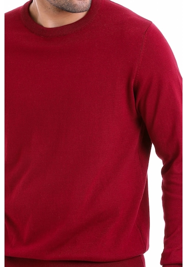 Hatemoğlu Erkek Regular Fit Pamuk Bisiklet Yaka Triko Kazak Bordo