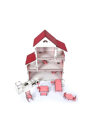 Ahşap Çocuk Oyun Evi 60 CM Mobilyalı