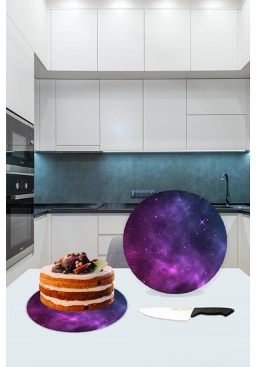 Uzay Cam Kesme Tahtası - Sunum Tabağı Çap 20