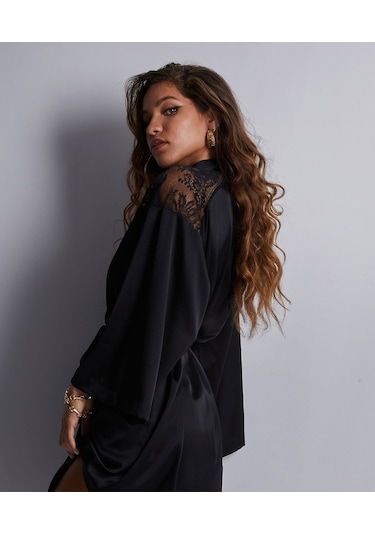 Aubade Midnight Whisper Kimono Zarif Seide Ve Dantel Detaylı Siyah