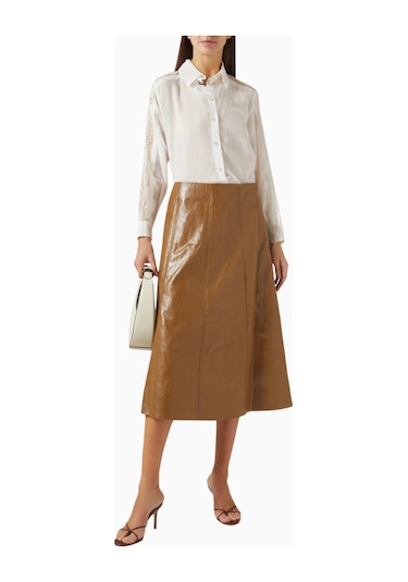 Marella Coated Twill Flared Midi Etek, Modern Ve Şık Tasarım Kahverengi