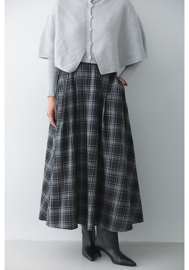 Antrasit Gri Deri Şeritli Ekoseli Etek - 4977 Antrasit - Gri