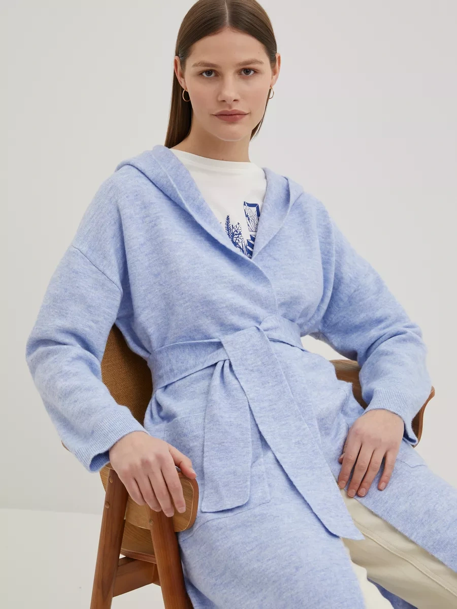 Finn Flare Kadın Mevsim Geçişi Yarım Palto Kapüşonlu, Kazak 200584367 Açık Mavi