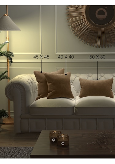 Br Yakamoz Kaju Rengi Kırlent , Yastık Kılıfı Kadife Görünümlü Velvet Touch Serisi Kaju Rengi