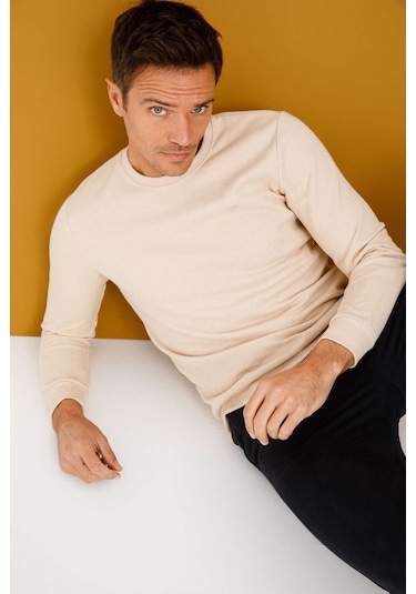 İgs Erkek Bej Standart Bisiklet Yaka Triko Bej