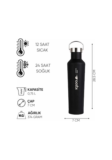 Çelik Mug Termos - Igloo - Pentagon - 750ml - Siyah - 205792 Çok Renkli