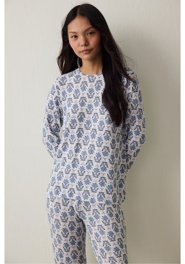 Penti Çiçek Baskılı Tea Time Termal Etkili Sweatshirt Pijama Üstü
