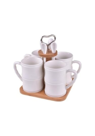 Bambum Fuedo 9 Parç Standlı Porselen Kaşıklı Kupa Seti