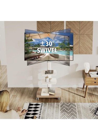 Fitueyes Tekerlekli Ve Ahşap Tabanlı Beyaz Tv Sehpası, 32-65 Inç Lcd Led Düz Ve Kavisli Ekranlar Için 189437022 Fitueyes Tekerlekli Ve Ahşap Tabanlı Beyaz Tv Sehpası, 32-65 Inç Lcd Led Düz Ve Kavisli Ekranlar Için 189437022