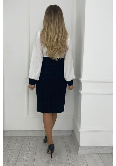 G0364 Bağlama Detaylı Tüvit Tasarım Elbise Siyah-siyah