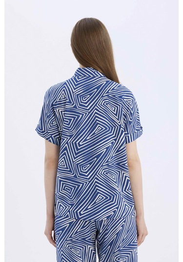 Defacto Regular Fit Desenli Kısa Kollu Gömlek C9621ax25spbe331 Mavi