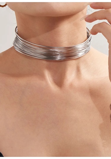 Caş Dekorasyon Gümüş Renkli Metal Choker Kolye Gümüş