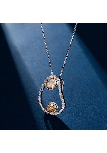 Zirkon Taşlı Damla Detaylı Asimetrik Platin Kaplama Kadın Kolye Silver
