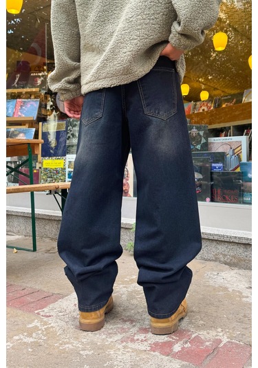 Flaw Eskitme Model Çizgili Baggy Jean Koyu Lacivert Koyu Lacivert