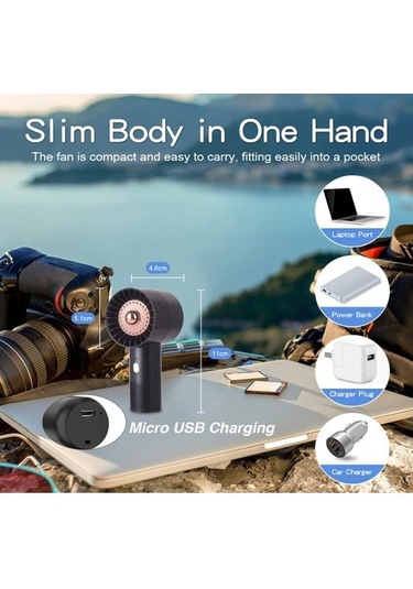 Küçük El Fanı, Mini Cep El Fanı Pille Çalışan, Usb Şarj Edilebilir Taşınabilir Kişisel Seyahat Fanı , Siyah 6865 Siyah