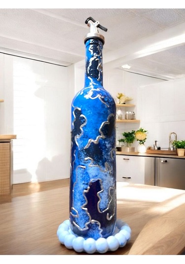 El Yapımı Altın Varaklı Yağdanlık Tasarım Sunum Standı İle Şık Mutfaklar Ve Sofralar Mavi