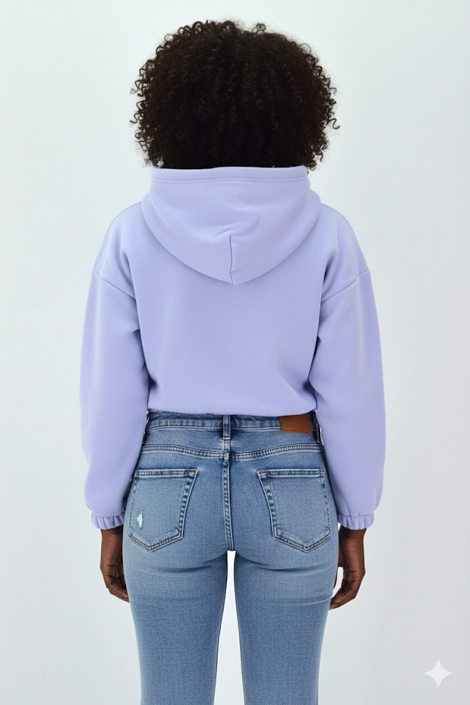 Kadın Neon Christian Drop Yazılı Kapüşonlu Crop Kesim Lila Sweatshirt Nakış İşlemeli Lila