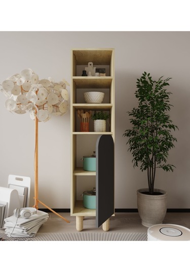 Parma 1 Kapaklı Mutfak Dolap, Kahve Köşesi, Çok Amaçlı Dolap Safir Meşe-antrasit