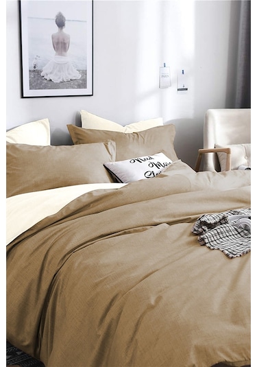 Alla Turca Tek Kişilik Ranforce Çift Taraflı Nevresim Seti - Çarşafsız Sütlü Kahve/krem