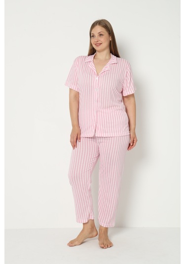 Sleeproom Yazlik Düğmeli Büyük Beden Ev Giyim Pembe
