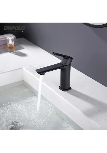 Faumix Siyah Aç Kapa Sıcak Soğuk Su Girişli Lavabo Bataryası