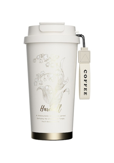 Tuomeng Yeni Yüksek Görünümlü 316 Astarlı Termos Bardak Pipetli Bardak 530ml Beyaz