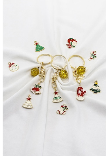 Gold Halkalı Renkli Yılbaşı Temalı Anahtarlık, Hediyelik Christma