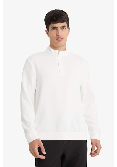 Defacto Regular Fit Dik Yaka Yarım Fermuarlı Sweatshirt F2821ax25auwt34 Beyaz