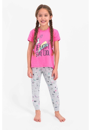 Roly Poly 2451 Kız Çocuk Be Happy Stay Cool Kısa Kol Pijama Takımı 001