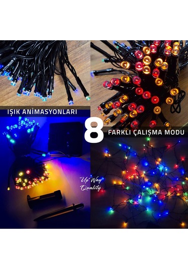 Upway Güneş Enerjili 10m Rgb 100 Led Dizin Bahçe Balkon Teras Dekoratif Aydınlatma RGB