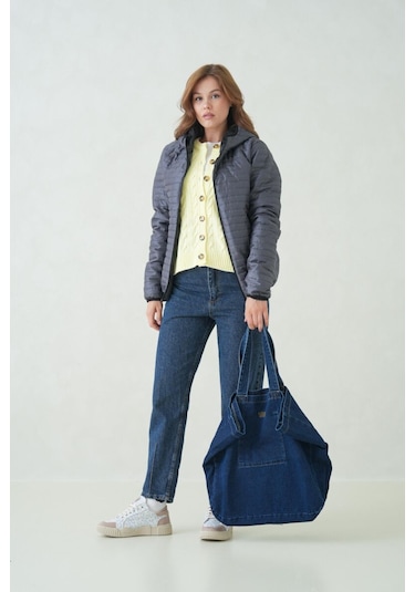 İçi Astarlı Su Ve Rüzgar Geçirmez Cepli Kapüşonlu Kadın Mont Antrasit