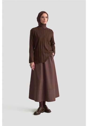 Armine Örgü Desenli Kazak 25kd7004 Kahverengi Kahverengi