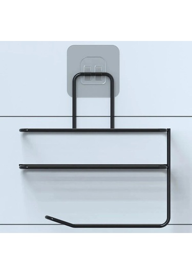 Zmc Bilişim Kendiliğinden Yapışkanlı Tuvalet Kağıdı Tutacağı Ve Yedek Raf - Siyah Modern Metal Tasarım Çok Renkli