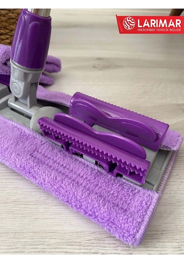 Larimar Kullan At Mop Uyumlu Islak Havlu + Yedek Bez Mor Renk Yer Mopu Mikrofiber Mandallı