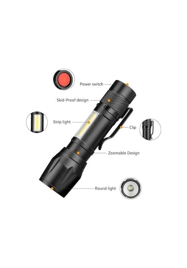 Yifomall Alüminyum El Feneri 513: Yan Işık, Kalem Klasması, Yakın-uzak Odak, Direk Şarj Ve Veri Kablosu İle Kutulu Paket Siyah