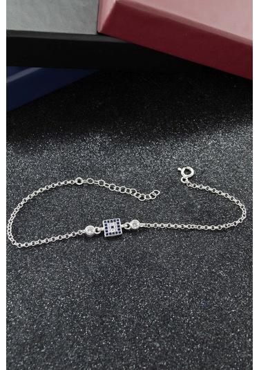 Nazar Kare Temalı 925 Ayar Gümüş Kadın Ayarlanabilir Bileklik - Gümüş