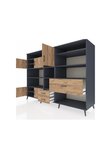 Kronos Dolap 13 Raflı 3 Çekmeceli 5 Kapaklı 220x59x163 Antrasit-ç Antrasit-çam