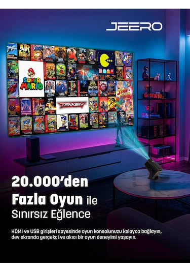 Jeero Oyunlu Projeksiyon Cihazı Android 2 Kollu -20.000 Oyun -türkçe Menü 320mını