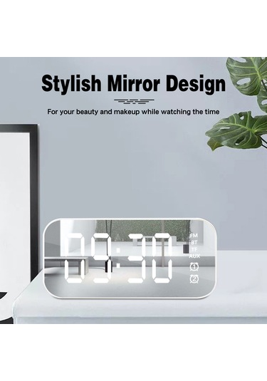 Yifomall Beyaz Mini Bluetooth Hoparlör - Fm Radyo, Çift Alarm, Ayna Fonksiyonu, 12/24 Saat Gösterimi, Usb Şarjlı